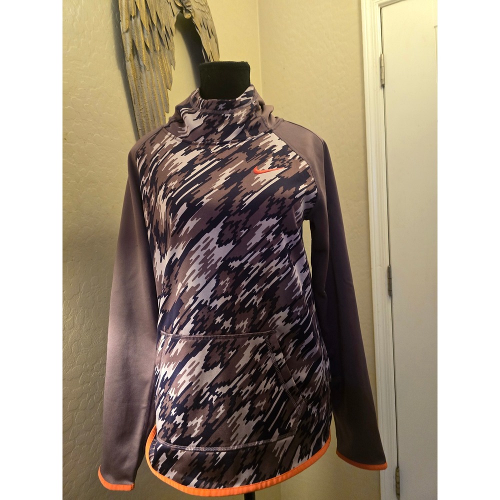 Nike Kids XL Dri-FIT Camo Hoodie Purple Orange Athletic Pullover Sweatshirt